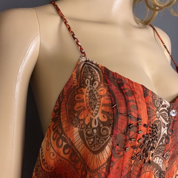 LC Lauren Conrad Womens Large T Back Racerback Blouse Tank Top Paisley Orange - Picture 4 of 7